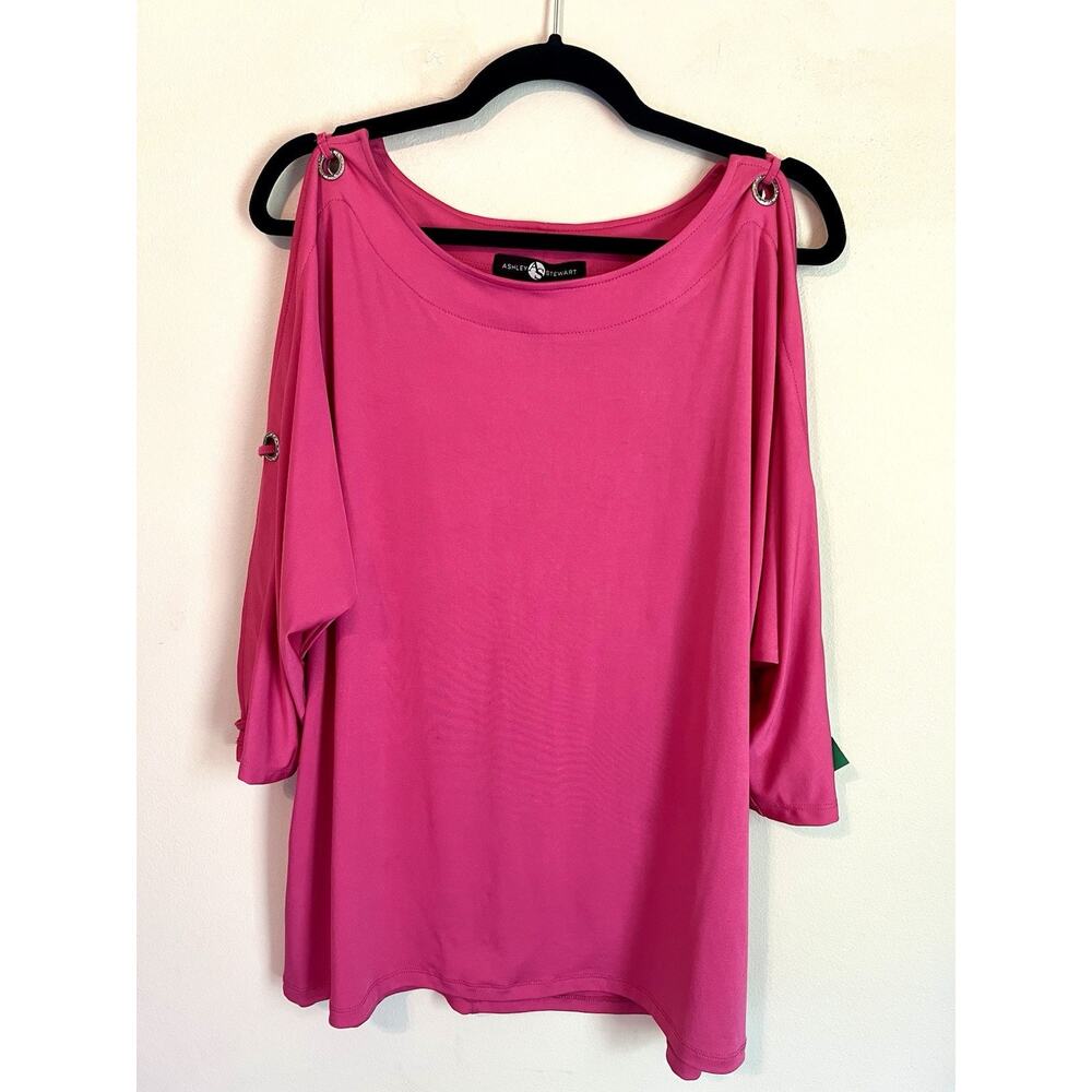 Ashley Stewart Cold Shoulder Grommet Top Woman Size 10/12 Pink Stretch
